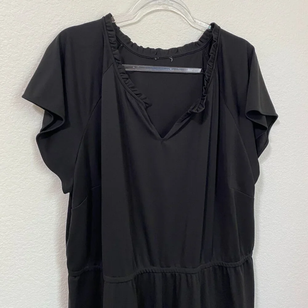 Talbots Black Short Sleeved V-Neck Midi Dress